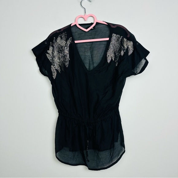 Guess Tops - Guess Black Sheer Blouse with Silver Details Size Small